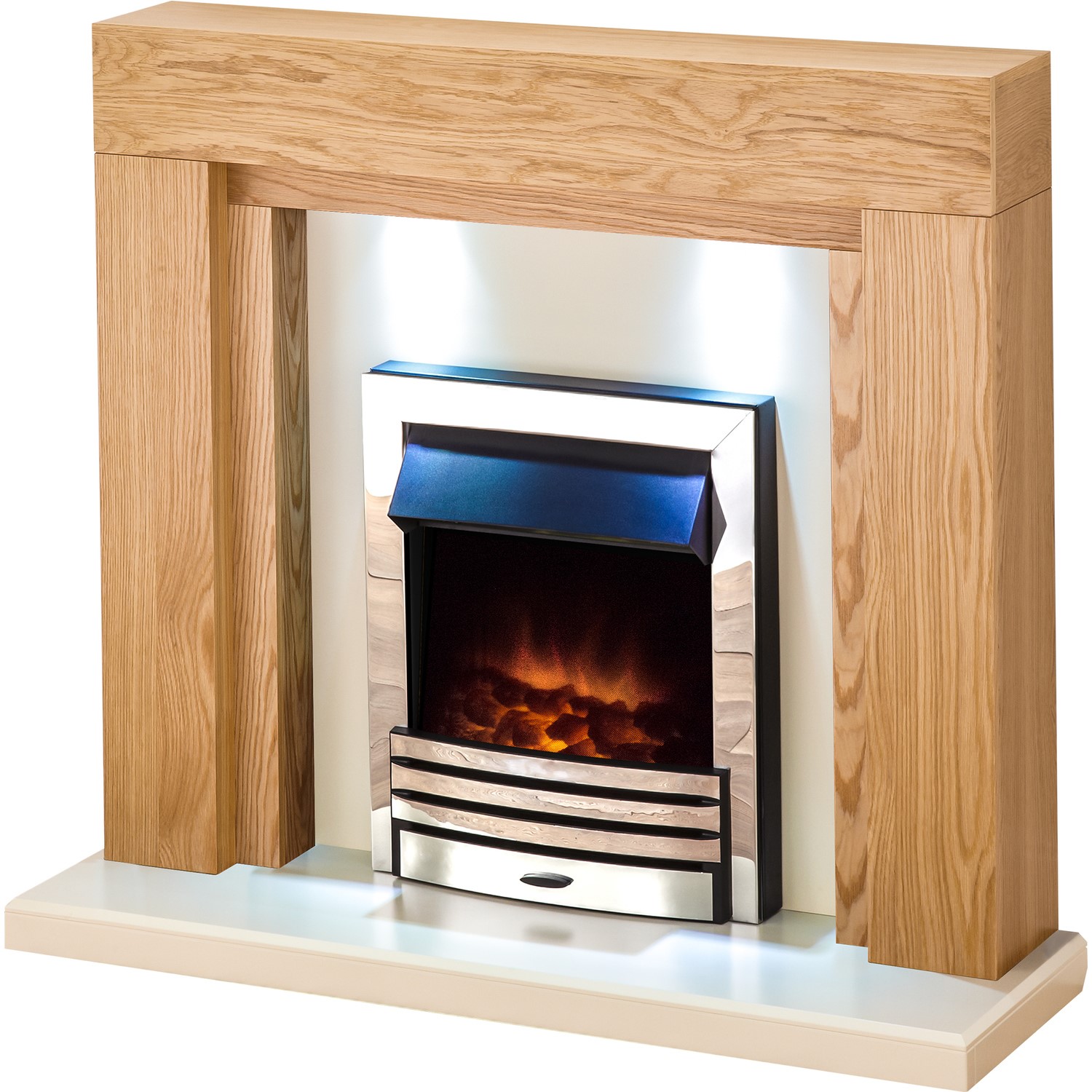 Read more about Adam oak and chrome electric fireplace suite beaumont